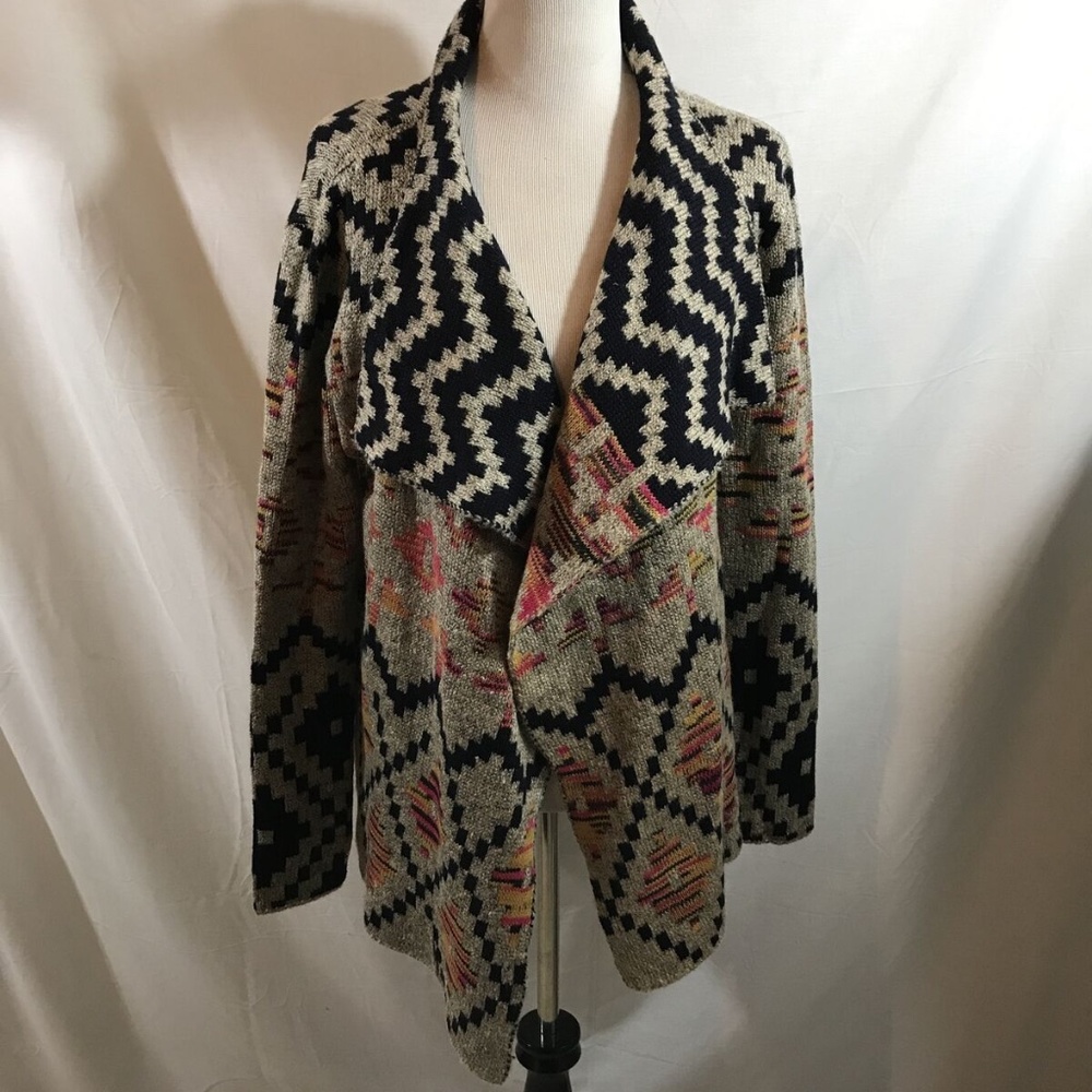 John Fashion multi color Aztec open front sweater